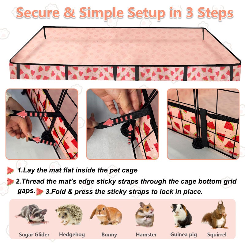 JOGEPEYO Waterproof Guinea Pig Cage Liners, Washable & Reusable Small Animal Cage Mat, for Rabbit, Hamster, Chinchilla, Hedgehog (Watermelon),C&C 24x48 inches - Image 3