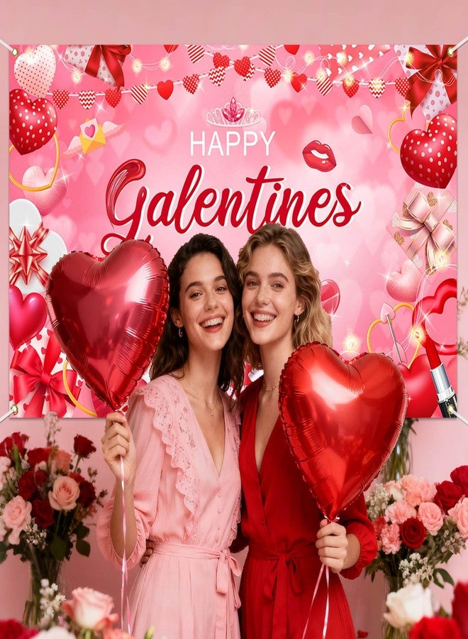 Mocsicka Happy Galentine's Day Banner Backdrop Red Large Galentine's Day Party Decorations for Ladies Celebration Photography Background Party Supplies (Pink, 70.8x43.3 inch) - Image 3