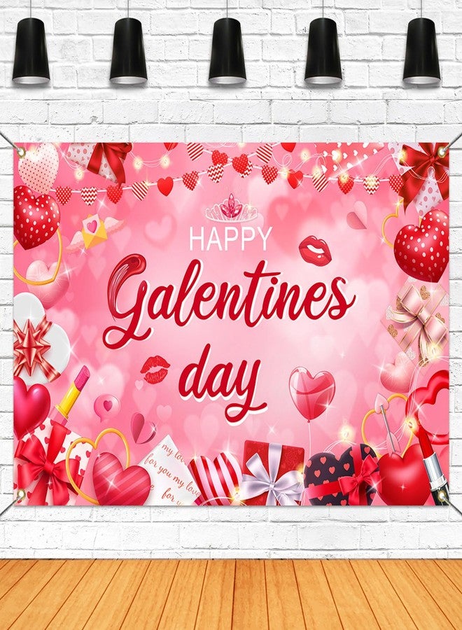 Mocsicka Happy Galentine's Day Banner Backdrop Red Large Galentine's Day Party Decorations for Ladies Celebration Photography Background Party Supplies (Pink, 70.8x43.3 inch) - Image 1