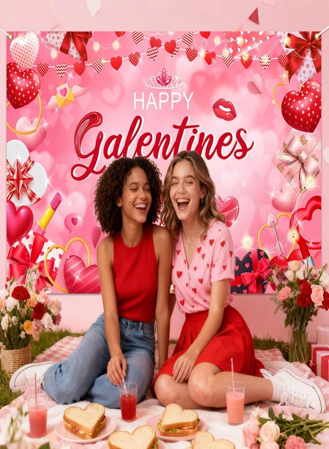 Mocsicka Happy Galentine's Day Banner Backdrop Red Large Galentine's Day Party Decorations for Ladies Celebration Photography Background Party Supplies (Pink, 70.8x43.3 inch) - Image 2