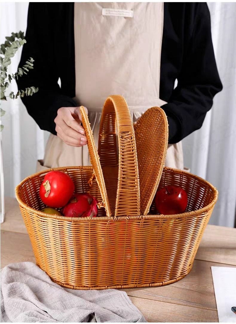 Generic - FFD Rattan Picnic basket Handmade Wicker Basket with Handle Storage Basket with Handle Two Side Cover Shopping Storage Hamper Basket Hand Basket For Fruits vegetable flower - Image 1