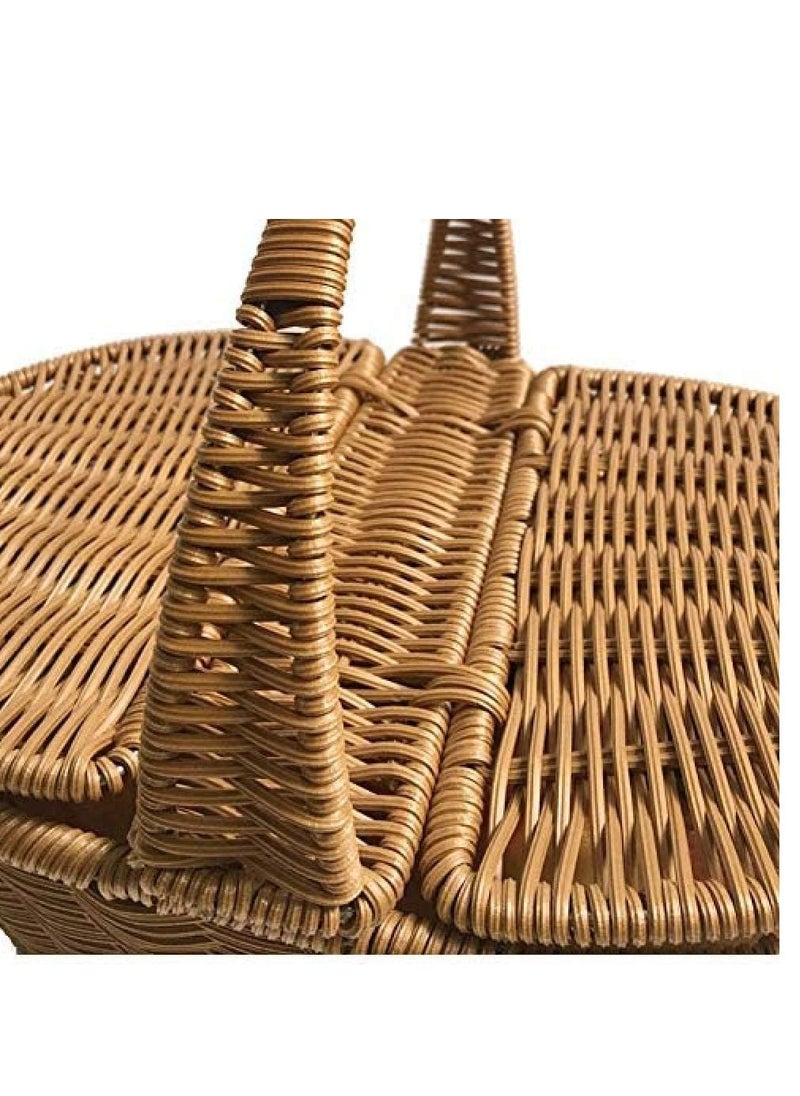 Generic - FFD Rattan Picnic basket Handmade Wicker Basket with Handle Storage Basket with Handle Two Side Cover Shopping Storage Hamper Basket Hand Basket For Fruits vegetable flower - Image 1