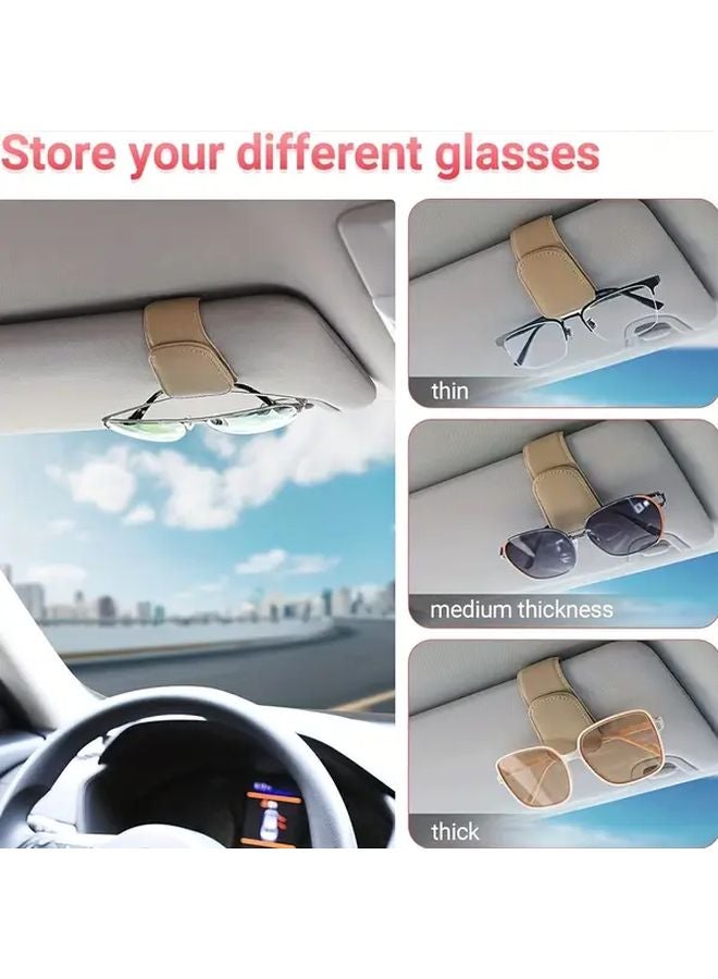 2Pcs Black Magnetic Leather Car Sun Visor Glasses Holder With Card Slot - Image 1