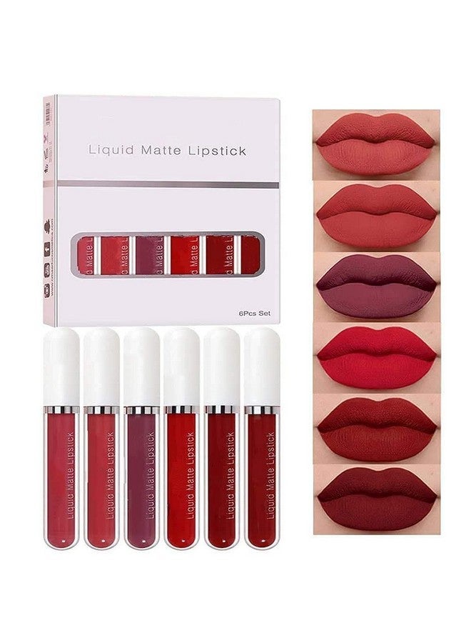 evpct Cmaadu 6Pcs Lipstick Matte Liquid Lipstick Lipgloss Set For Women, Dark Deep Bright Ruby Sexy Brick Red Mauve Labiales Mate 24 Horas Originales Matte Larga Duracion 24 Hour Lipstick Long Lasting - Image 2