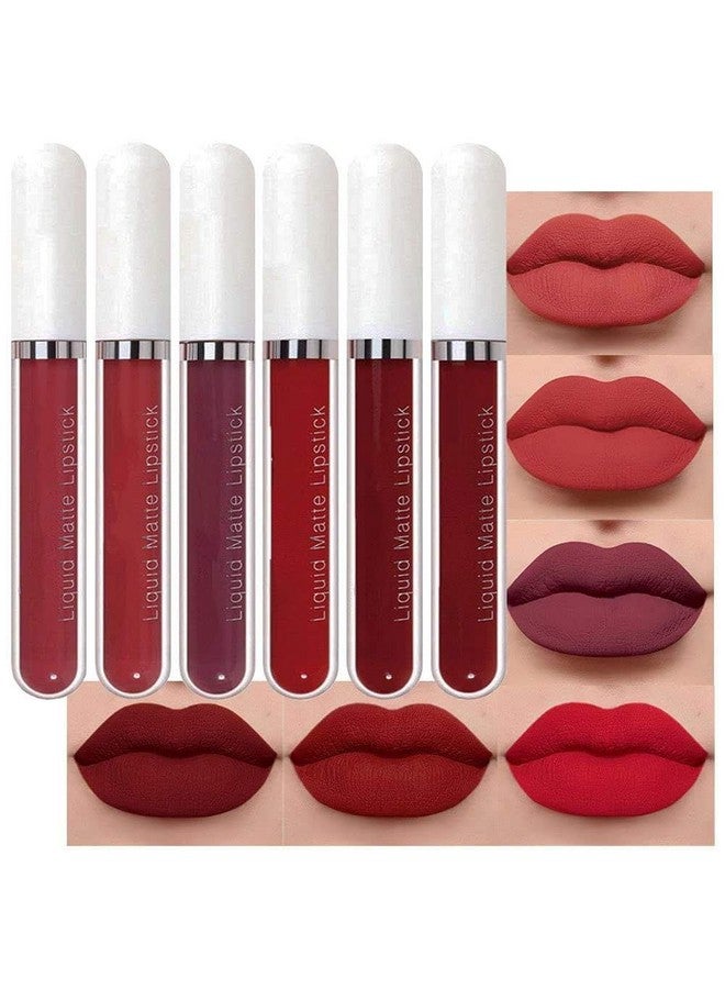 evpct Cmaadu 6Pcs Lipstick Matte Liquid Lipstick Lipgloss Set For Women, Dark Deep Bright Ruby Sexy Brick Red Mauve Labiales Mate 24 Horas Originales Matte Larga Duracion 24 Hour Lipstick Long Lasting - Image 1