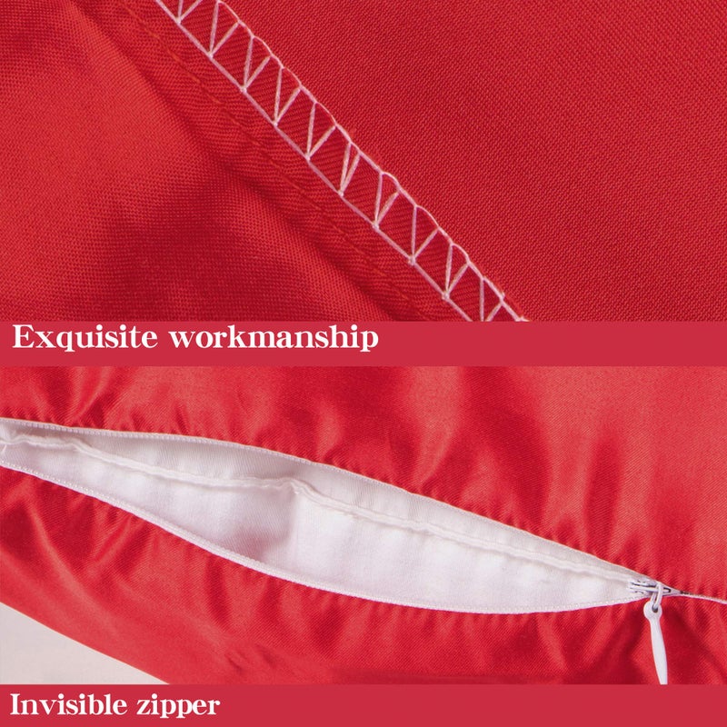 NTBAY Zippered Satin Pillow Cases for Hair and Skin  Luxury Standard Hidden Zipper Pillowcases Set of 2  20x26 Inches  Red - Image 3