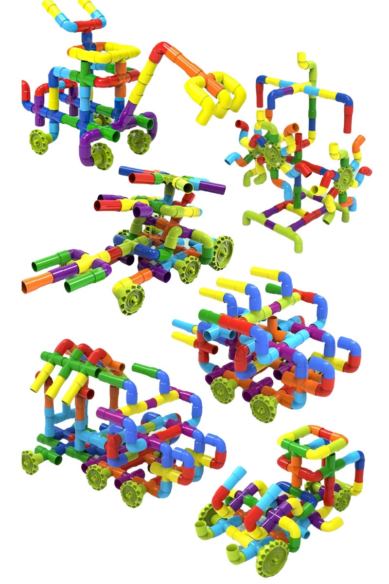 108Pcs Classic Building Blocks Assembly of Toys ith 8 vehicles to assemble the car, DIY Water Pipe Building Blocks Toy, Educational Toy Track Building Blocks Set, Gift for Creative Learning Educatio - Image 2