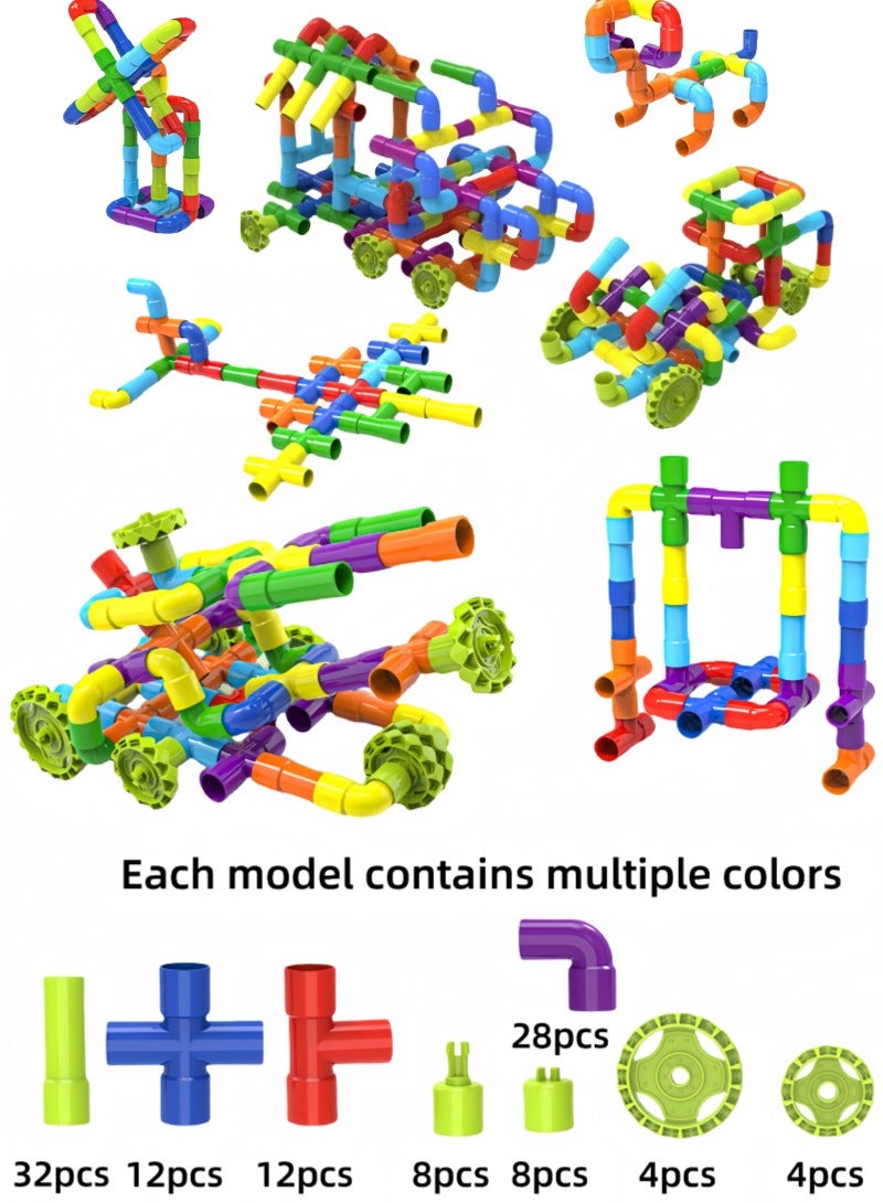 108Pcs Classic Building Blocks Assembly of Toys ith 8 vehicles to assemble the car, DIY Water Pipe Building Blocks Toy, Educational Toy Track Building Blocks Set, Gift for Creative Learning Educatio - Image 5
