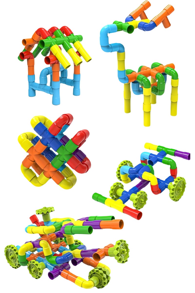 108Pcs Classic Building Blocks Assembly of Toys ith 8 vehicles to assemble the car, DIY Water Pipe Building Blocks Toy, Educational Toy Track Building Blocks Set, Gift for Creative Learning Educatio - Image 4
