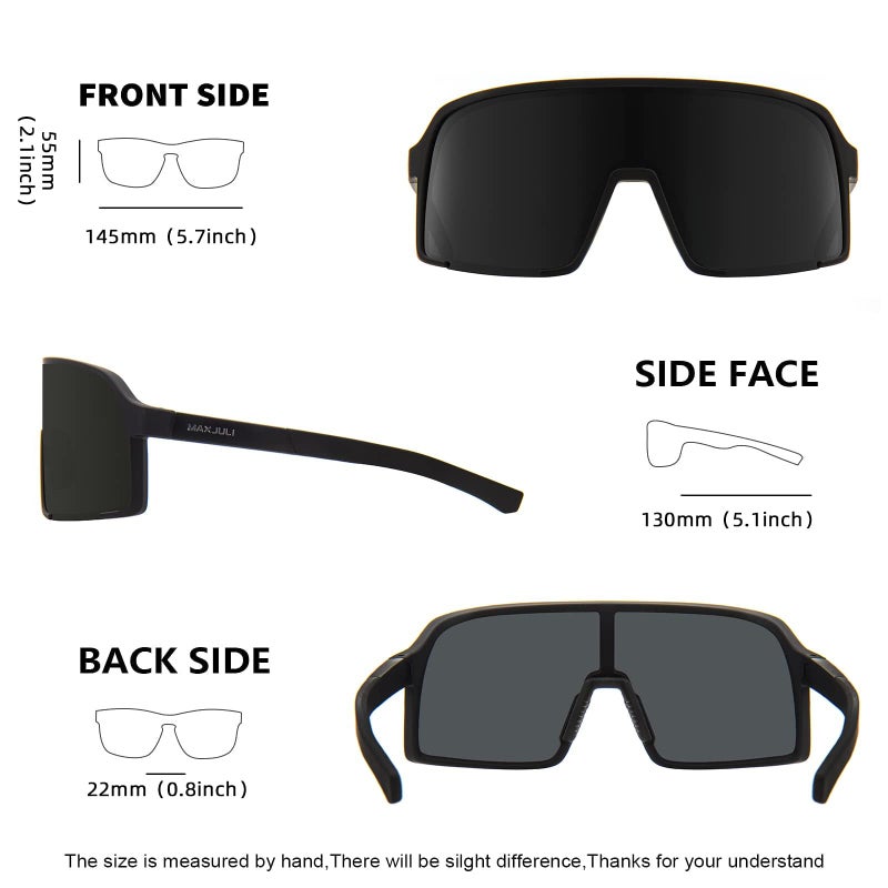 MAXJULI Polarized Sunglasses for Men Women, Windproof Outdoor Sports Cycling Running UV400 Protection Sun Glasses 8133 (Black/Grey) - Image 4