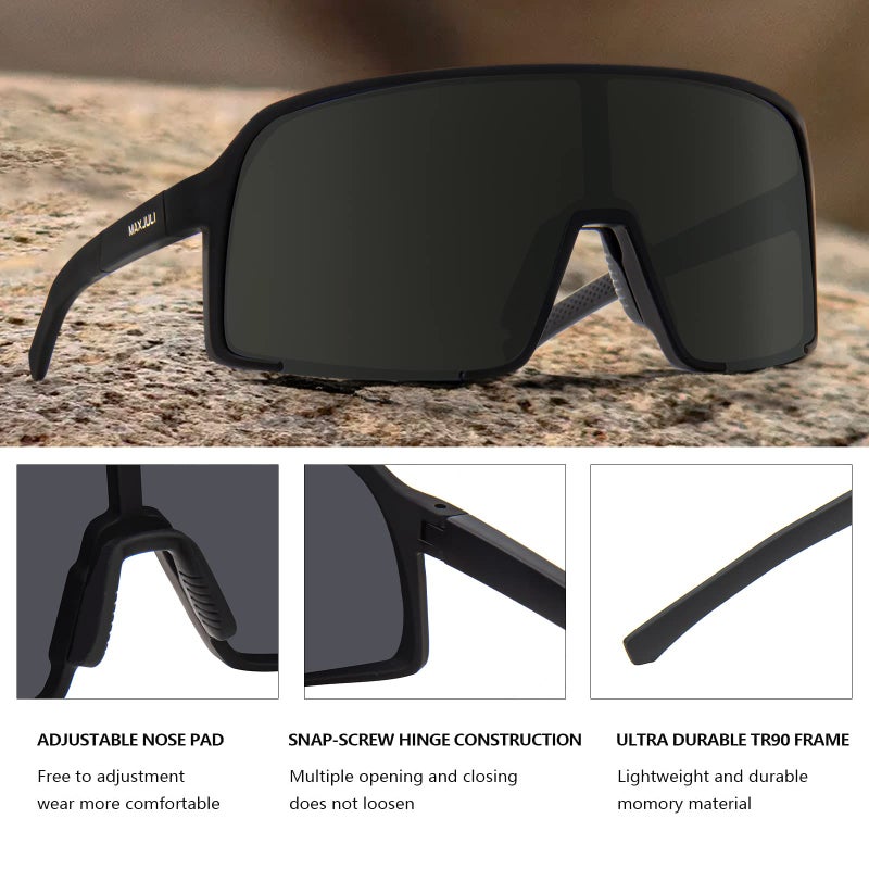 MAXJULI Polarized Sunglasses for Men Women, Windproof Outdoor Sports Cycling Running UV400 Protection Sun Glasses 8133 (Black/Grey) - Image 3