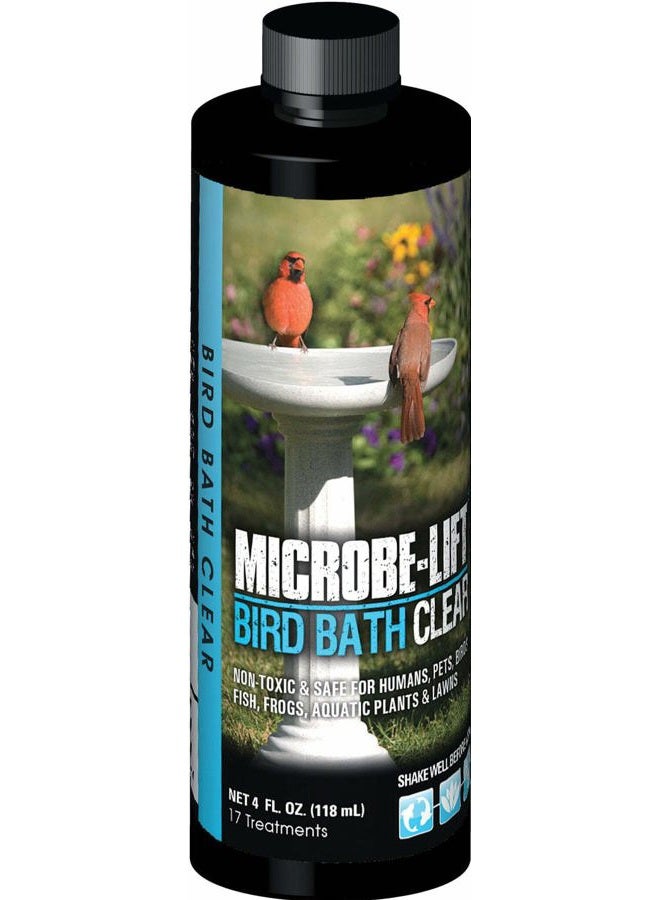 Microbe Lift حمام الطيور كلير ثنائي الوظيفة لتنظيف المياه ومعالجة السطح لحمامات الطيور والنوافير الخارجية، آمن للطيور والأسماك والضفادع (حمام الطيور كلير 4 أونصة) - Image 1