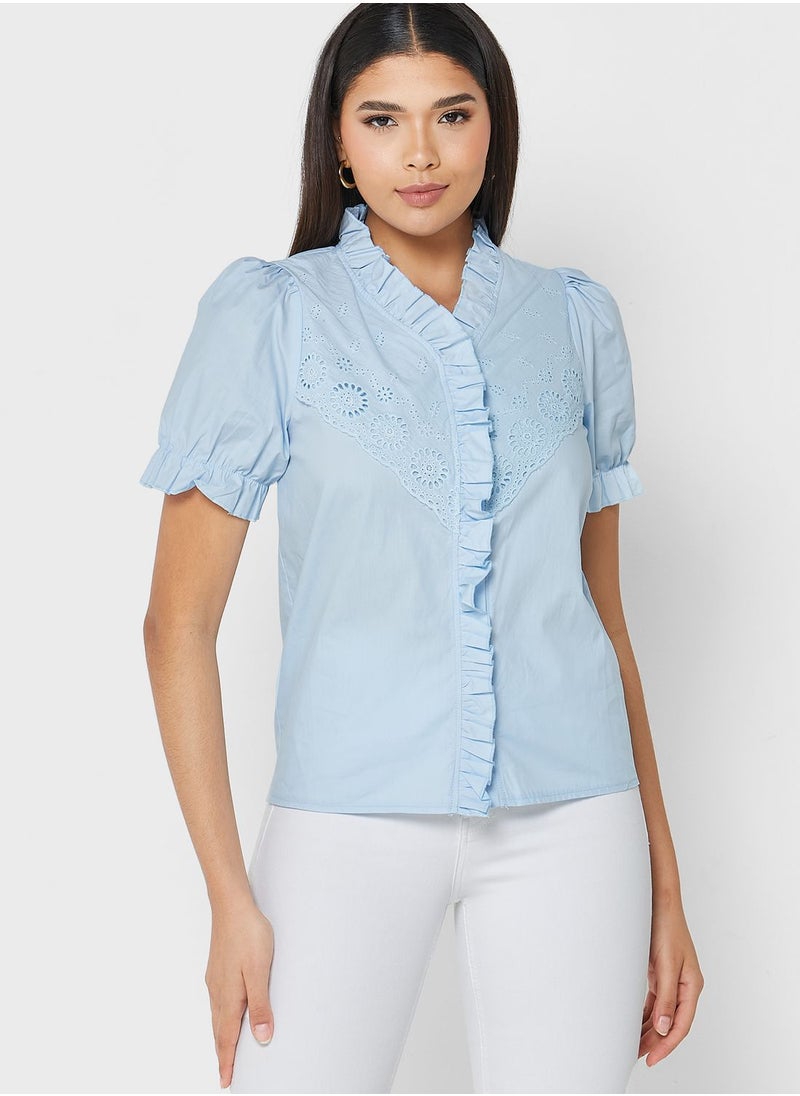 ELLA - Frill Layer Detail Puff Sleeve Top - Image 1