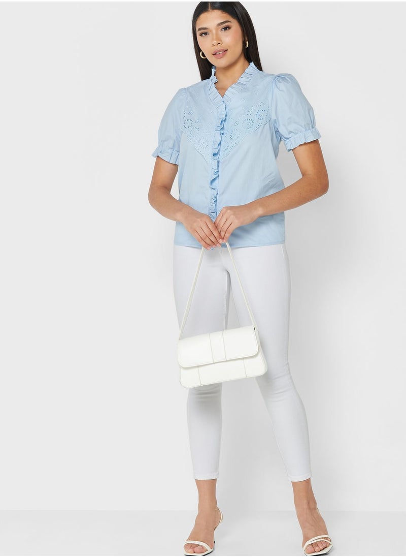 ELLA - Frill Layer Detail Puff Sleeve Top - Image 1