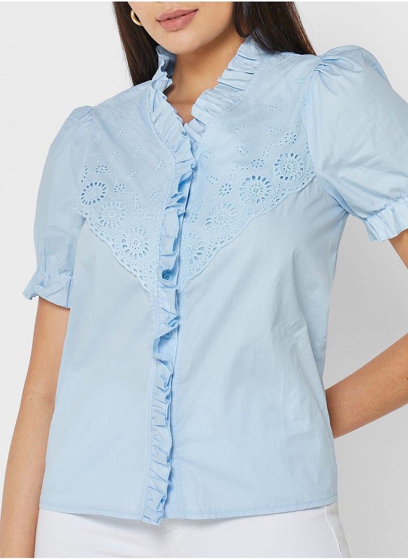 ELLA - Frill Layer Detail Puff Sleeve Top - Image 1