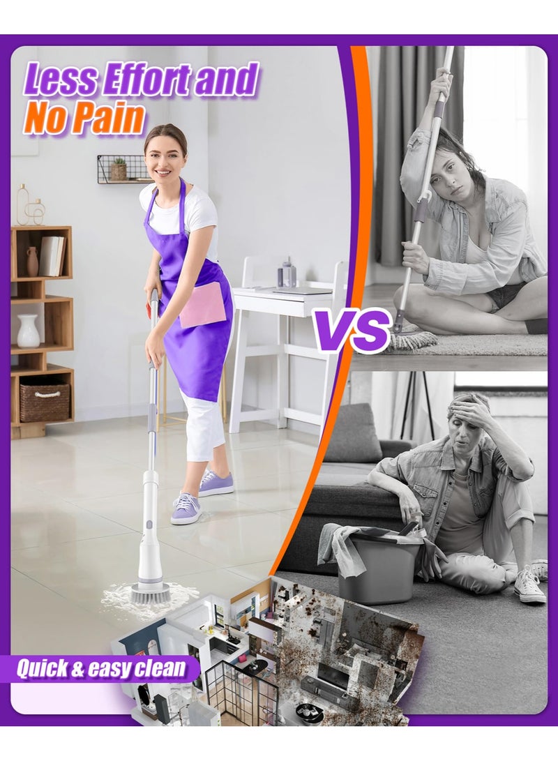 Beauenty Electric Spin Scrubber, Cordless Cleaning Brush IPX7 Waterproof with 6 Replaceable Brush Heads, 2H Power Dual Speed, Shower Scrubber with Extension Handle for Bathroom Tub Tile Floor Car - Image 3