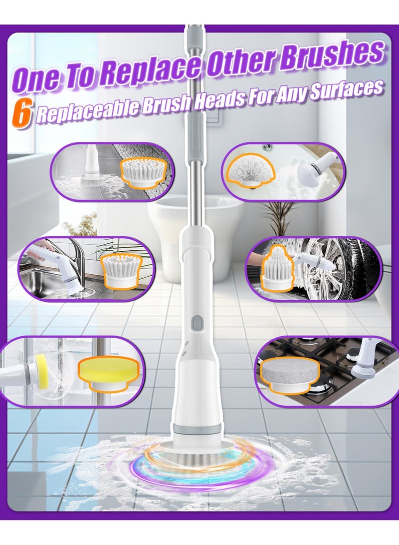 Beauenty Electric Spin Scrubber, Cordless Cleaning Brush IPX7 Waterproof with 6 Replaceable Brush Heads, 2H Power Dual Speed, Shower Scrubber with Extension Handle for Bathroom Tub Tile Floor Car - Image 4
