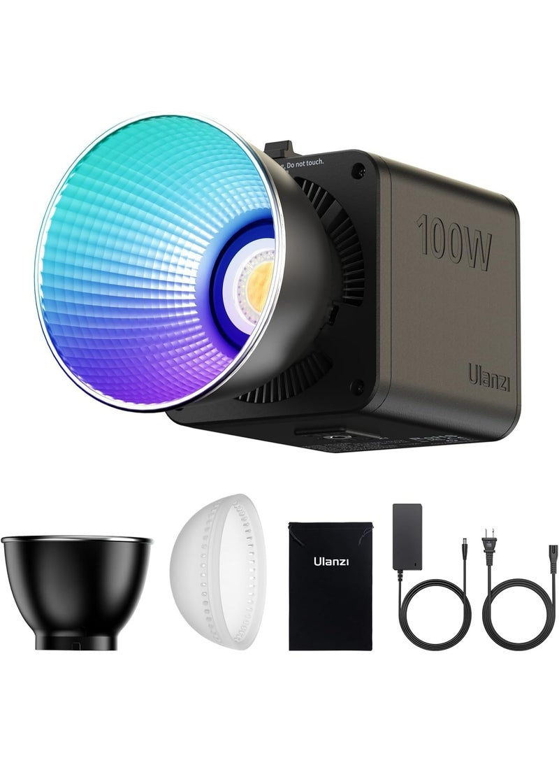 يولانزي مصباح فيديو LED محمول يولانزي بقوة 100 واط RGB مع محول طاقة تيار مستمر، وبطارية مدمجة 111 واط/ساعة، مصنوع من المعدن، صغير الحجم، قابل لتعديل درجة حرارة اللون، بتقنية COB، إضاءة مستمرة، مصباح يدوي كشاف 2700-6500 كلفن للفيديو - Image 1