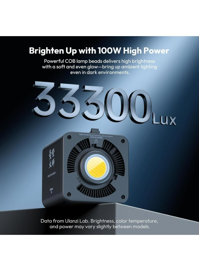 يولانزي مصباح فيديو LED محمول يولانزي بقوة 100 واط RGB مع محول طاقة تيار مستمر، وبطارية مدمجة 111 واط/ساعة، مصنوع من المعدن، صغير الحجم، قابل لتعديل درجة حرارة اللون، بتقنية COB، إضاءة مستمرة، مصباح يدوي كشاف 2700-6500 كلفن للفيديو - Image 4