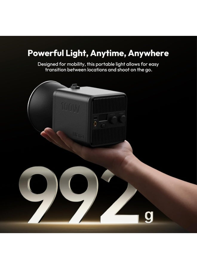 يولانزي مصباح فيديو LED محمول يولانزي بقوة 100 واط RGB مع محول طاقة تيار مستمر، وبطارية مدمجة 111 واط/ساعة، مصنوع من المعدن، صغير الحجم، قابل لتعديل درجة حرارة اللون، بتقنية COB، إضاءة مستمرة، مصباح يدوي كشاف 2700-6500 كلفن للفيديو - Image 3