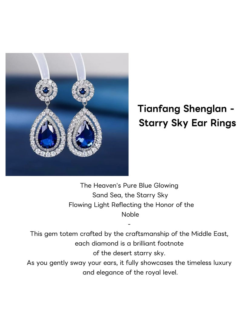 MIMOE Women's Earrings Pendant, Luxurious Shining Precious Blue Stone Earring, Elegant Dangle Statement Ear Studs Jewelry - Image 4