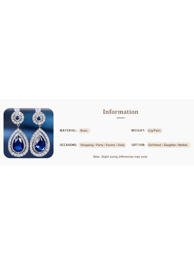 MIMOE Women's Earrings Pendant, Luxurious Shining Precious Blue Stone Earring, Elegant Dangle Statement Ear Studs Jewelry - Image 5