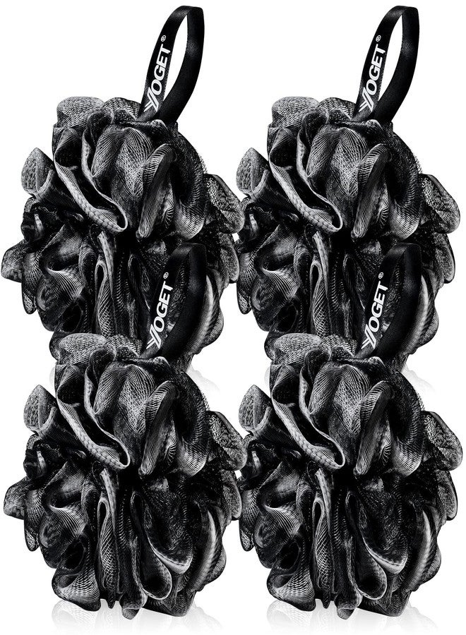 Yoget Bath Loofah Sponge, 4 Pack Black 60G Shower Mesh Ball Soft Pouf Body Scrubber, Exfoliate, Cleanse, Soothe Skin, Black Loofah with White Trim - Image 1
