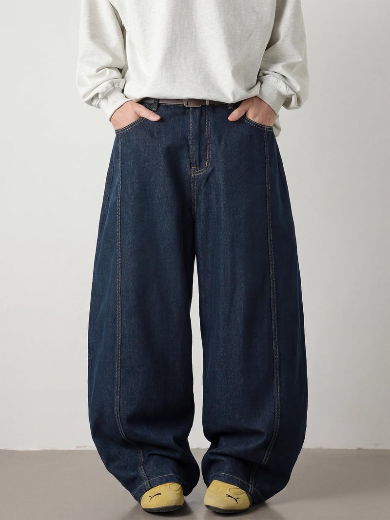 CAONAT Baggy Hip Hop Jeans for Men Wide Leg Skater Denim Pants Casual Loose Fit Long Trousers A-Blue - Image 2