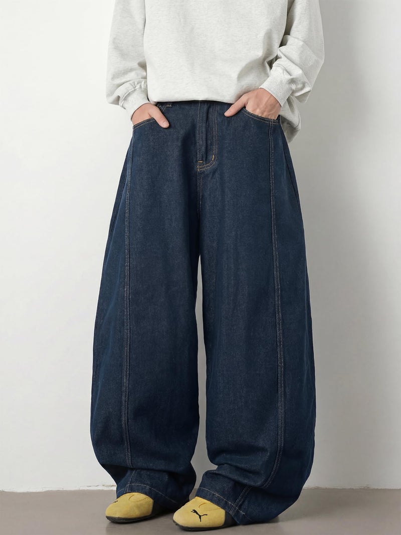 CAONAT Baggy Hip Hop Jeans for Men Wide Leg Skater Denim Pants Casual Loose Fit Long Trousers A-Blue - Image 4