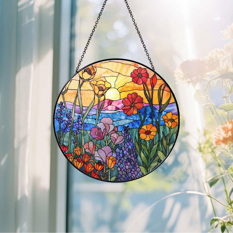 RVEAFA Wildflowers Stained Glass Suncatcher Hanging Window Decor, Colorful Sun Catcher for Indoor Window, Unique Gift for Women Mom Birthday Christmas Home Decoration, 7.87in - Image 4