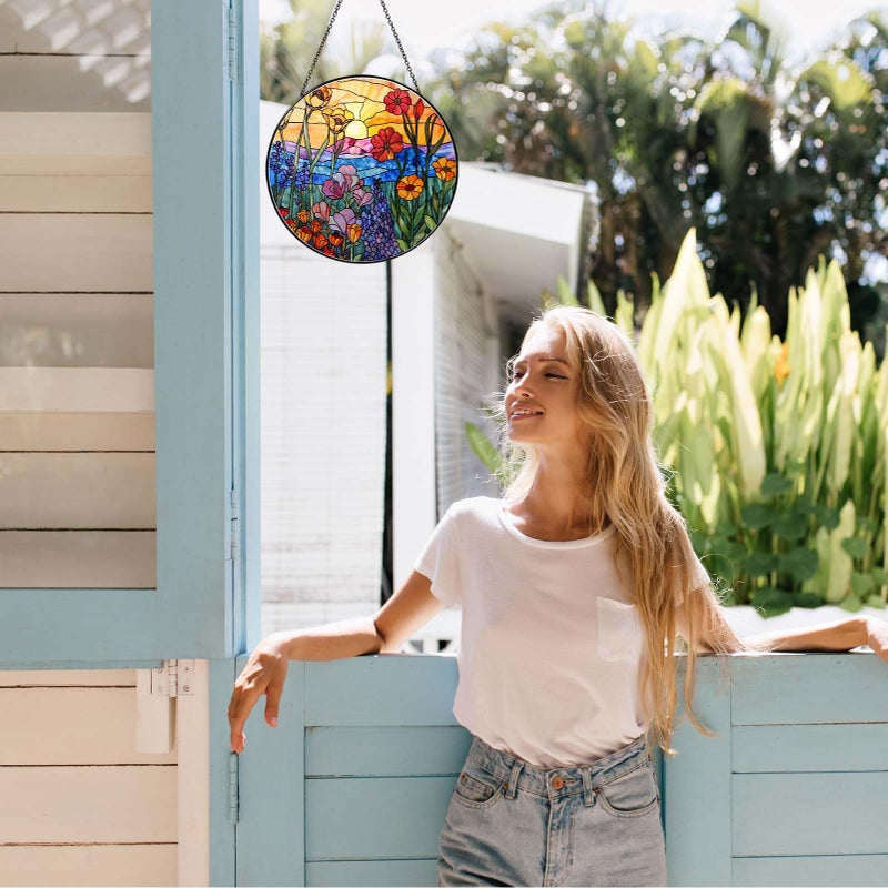 RVEAFA Wildflowers Stained Glass Suncatcher Hanging Window Decor, Colorful Sun Catcher for Indoor Window, Unique Gift for Women Mom Birthday Christmas Home Decoration, 7.87in - Image 5