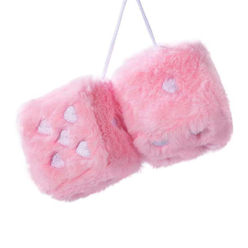 Lutoku Heart Embroidered Baby Pink Fuzzy Plush Dice 3Inch Decorative Car Mirror Hanging Ornaments Soft Foam Easy Install Great Gift Idea Baby Pink - Image 2