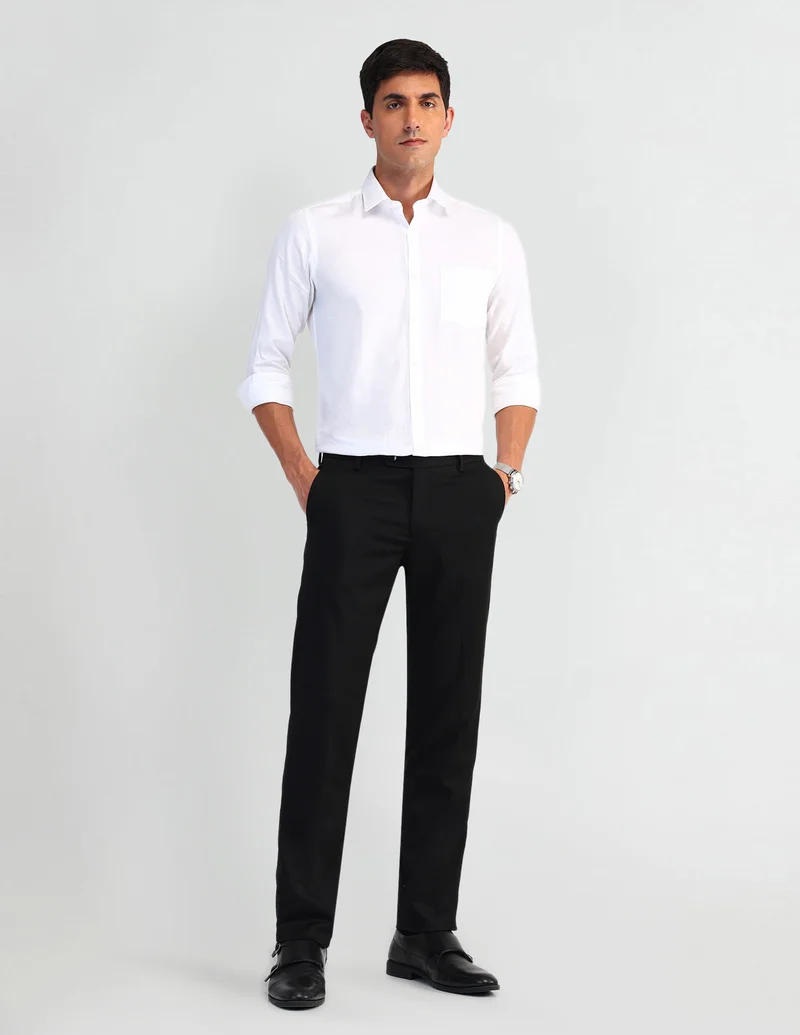 Arrow Black Mid Rise Tailored Fit Trousers for Men | Best Price UAE