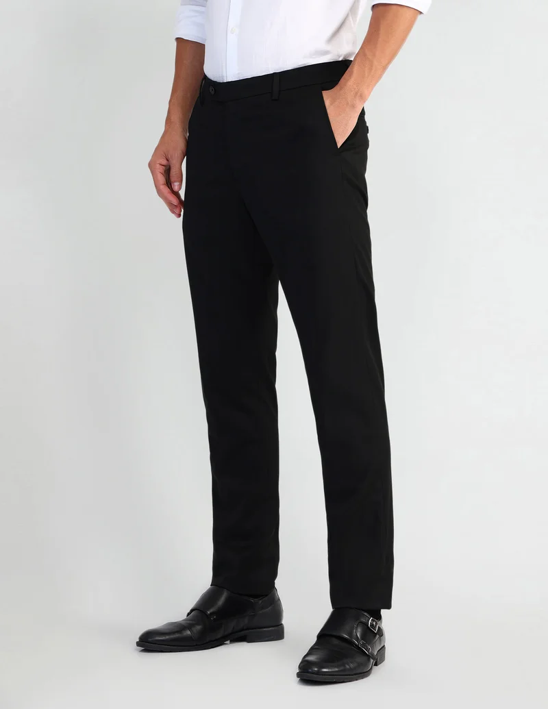 Arrow Black Mid Rise Tailored Fit Trousers for Men | Best Price UAE