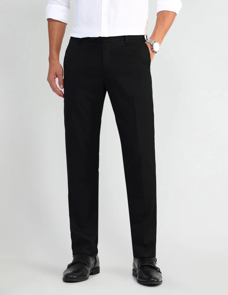 Arrow Black Mid Rise Tailored Fit Trousers for Men | Best Price UAE
