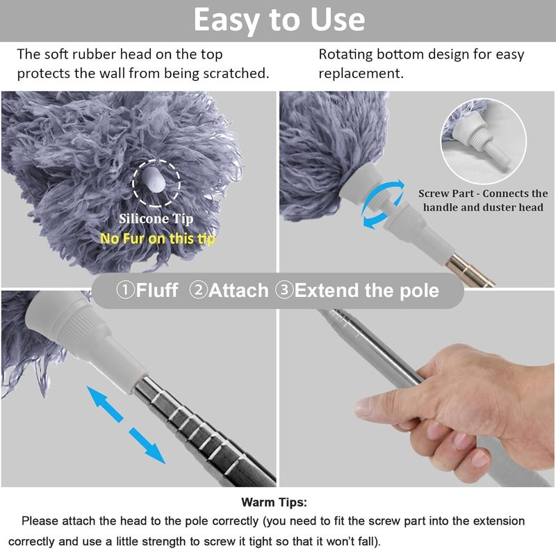 RECLUSE New 2025 Upgraded Long Handle Microfiber Feather Ceiling Duster Bendable Extendable Fan Duster with 100 inches Extension Pole Handle Washable Duster for Cleaning High Cobweb Stick high Ceiling Fan - Image 3