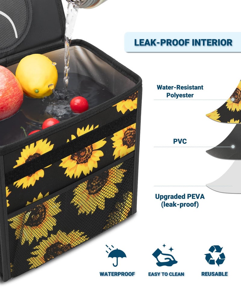 Capolo Car Trash Can with Lid, Leakproof Car Trash Bag Hanging Waterproof Automotive Garbage Can with Storage Pockets Mini Vehicle Trash Bin for Back/Front Seat(Sunflower,2.5 Gallon) - Image 4