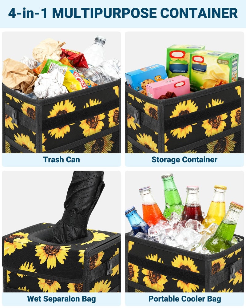 Capolo Car Trash Can with Lid, Leakproof Car Trash Bag Hanging Waterproof Automotive Garbage Can with Storage Pockets Mini Vehicle Trash Bin for Back/Front Seat(Sunflower,2.5 Gallon) - Image 5
