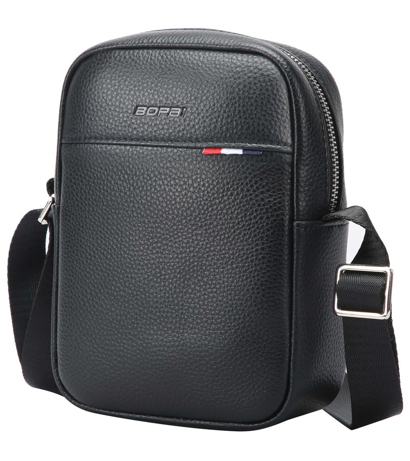 Bopai Unisex Premium Side Sling Bag Water Resistant Synthetic Leather Crossbody Bag for Travel Office Business, BO-SL591, Black - Image 1