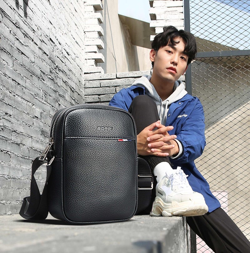 Bopai Unisex Premium Side Sling Bag Water Resistant Synthetic Leather Crossbody Bag for Travel Office Business, BO-SL591, Black - Image 2