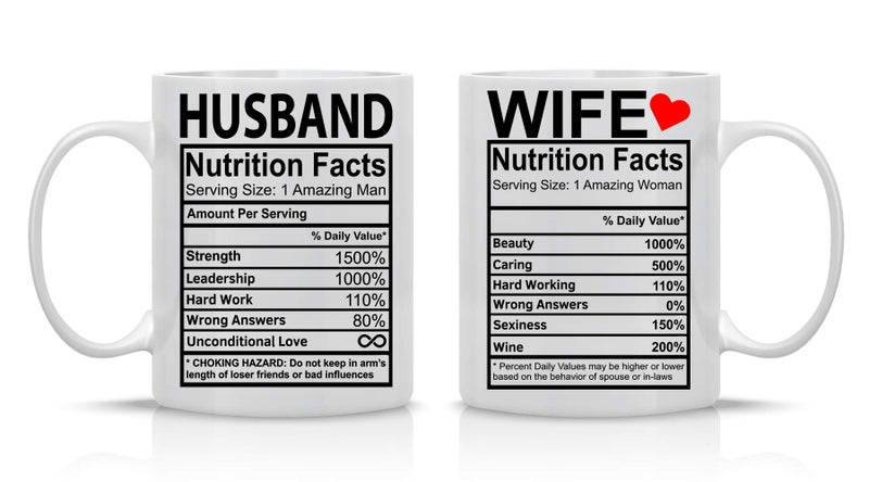 CBTwear Husband And Wife Nutrition Facts  11oz Ceramic Coffee Mug Couples Sets Funny Husband And Wife Anniversary Cups  Couple Bachelorette For Him And Her Wedding Engagement Bride To Be