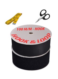 PRAKASAM COTTON Black Colour Hook and Loop Tape Fasteners with Tailoring Tape Easy Grip Scissor 100 mm Width x 5 Mtrs 