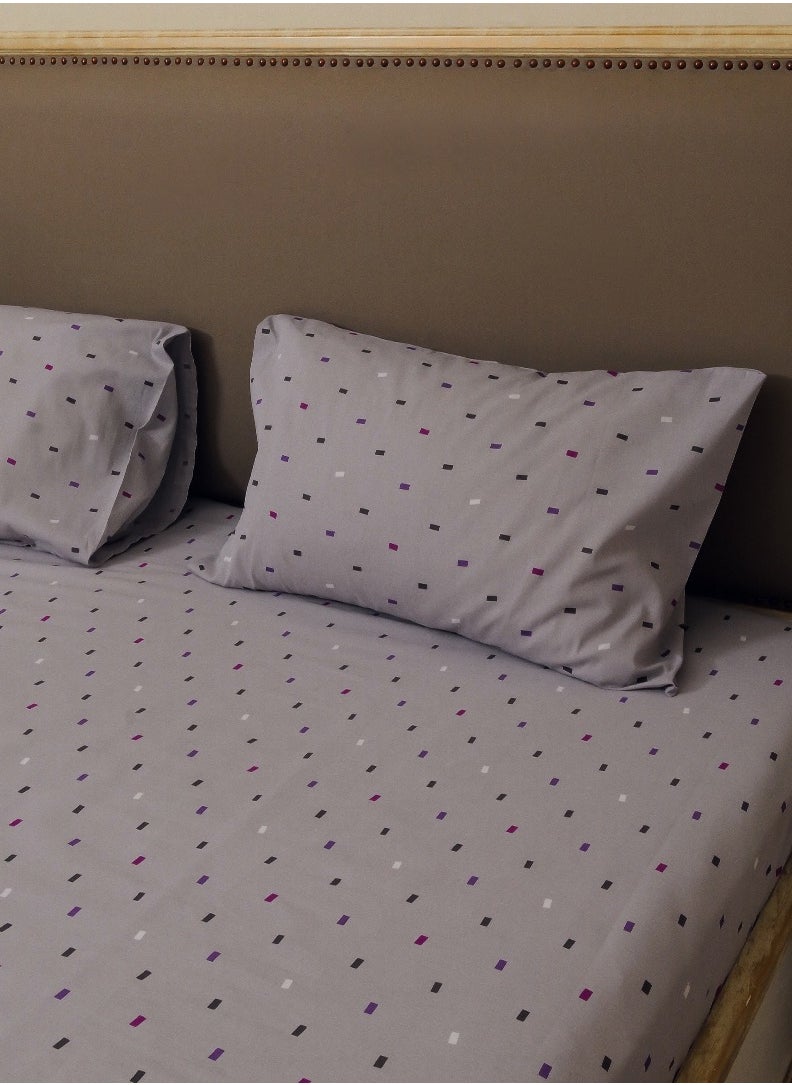 Home-Tex Design - طقم ملاءات مسطحة مطبوعة مقاس كينج من القطن 100% بتصميم Hometex مكون من 3 قطع ARDOISES ET AMETHYSTES - 1 ملاءة مسطحة (240x260 سم) + 2 غطاء وسادة (50x80 سم) - Image 1