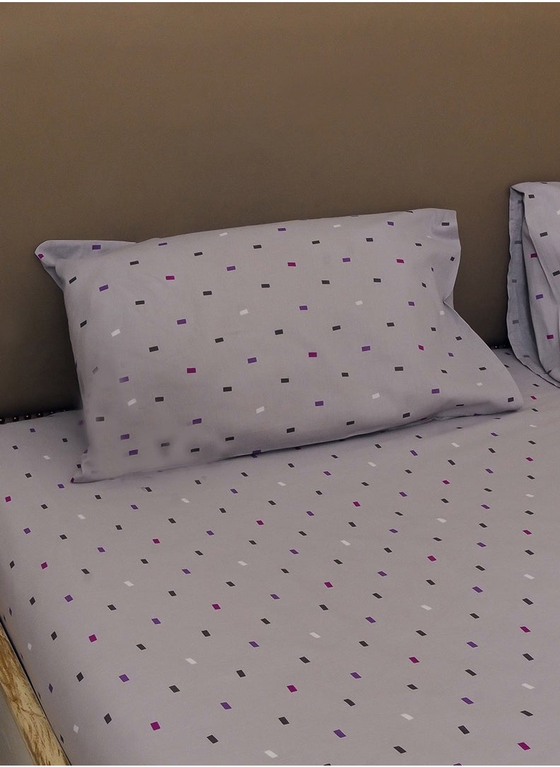 Home-Tex Design - طقم ملاءات مسطحة مطبوعة مقاس كينج من القطن 100% بتصميم Hometex مكون من 3 قطع ARDOISES ET AMETHYSTES - 1 ملاءة مسطحة (240x260 سم) + 2 غطاء وسادة (50x80 سم) - Image 1