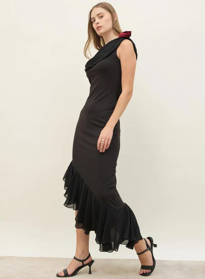 Styli Asymmetric Ruffle Dress