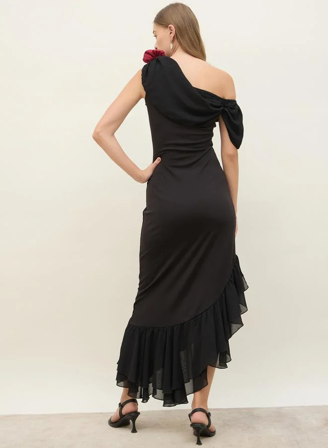 Styli Asymmetric Ruffle Dress