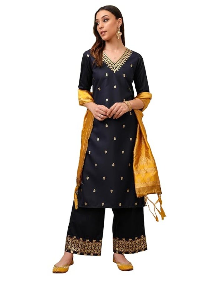 Vishudh Women V NECK Ethnic kutha  Set black 100% Polyester  (2xl) - Image 1