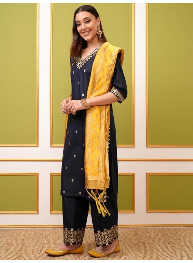 Vishudh Women V NECK Ethnic kutha  Set black 100% Polyester  (2xl) - Image 5