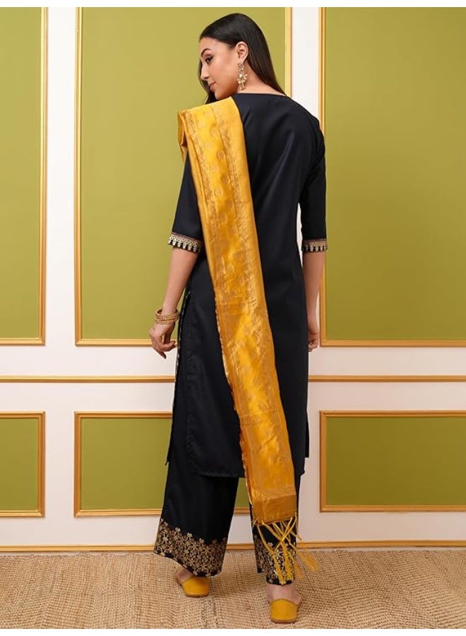 Vishudh Women V NECK Ethnic kutha  Set black 100% Polyester  (2xl) - Image 3