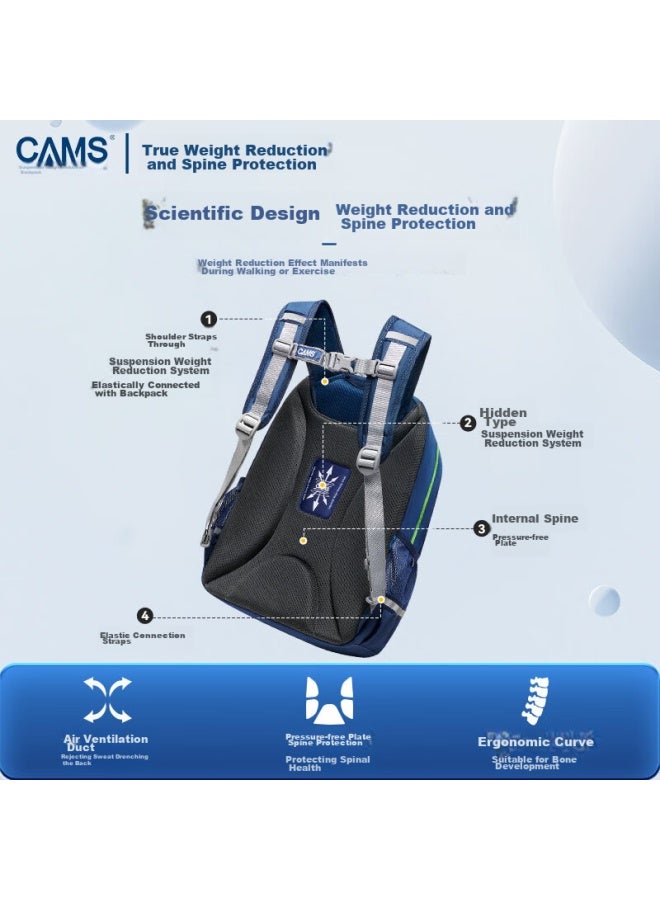 Cams Suspended Weight-reducing Backpack For Grades 1-4, Large Capacity, Ultra-light, Spine-protecting Schoolbag S08202s - Image 4
